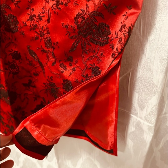 Vintage 90's Style Y2K Cheongsam Chinese Red & Black Satin Dress 100% Silk - Picture 5 of 16